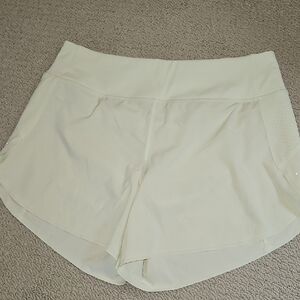 Cream Athletic Shorts with Curved Hem and Elastic Waistband (0011)